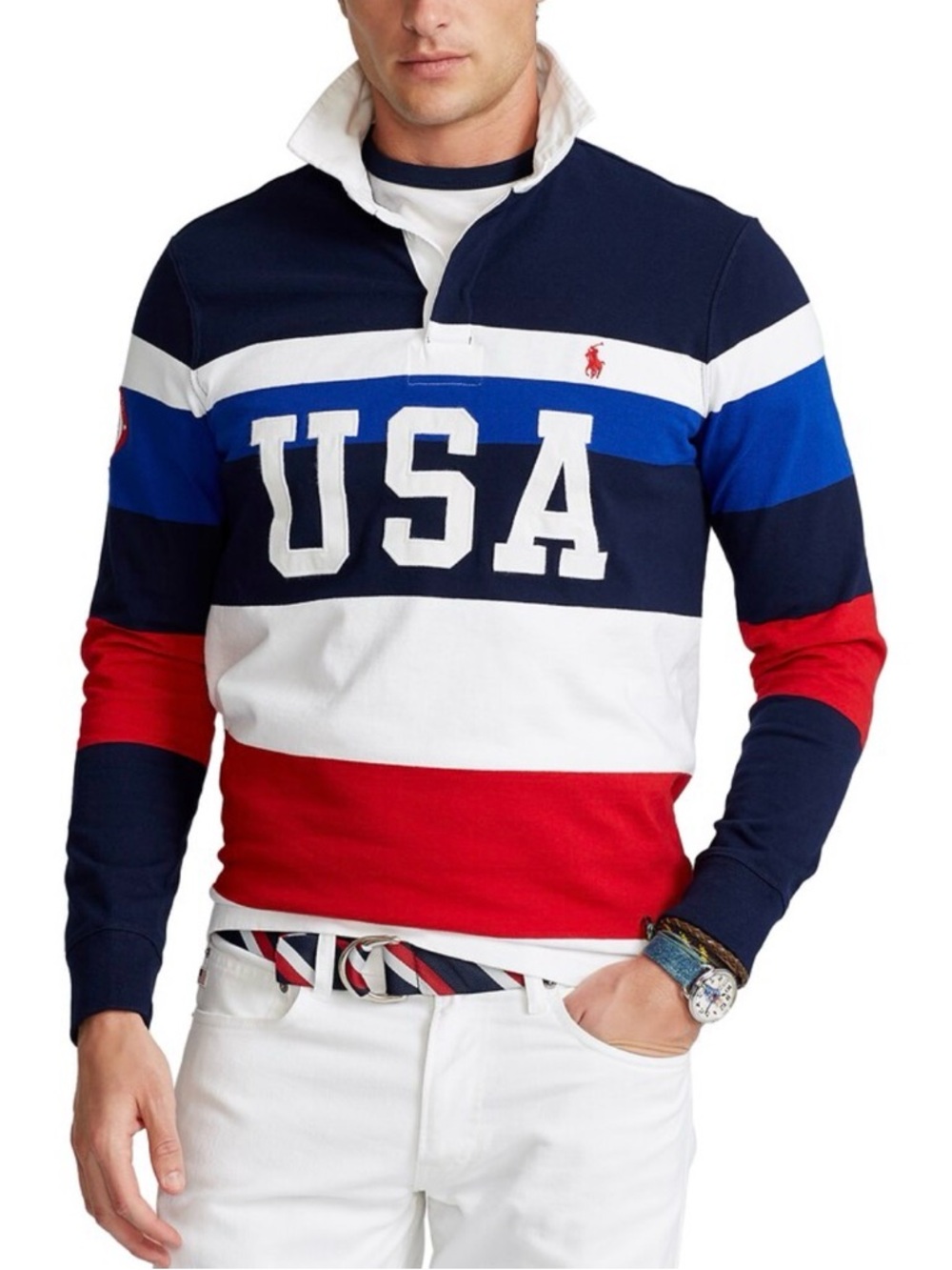 Team USA Polo Ralph Lauren 2020 Summer Olympics Rugby Long Sleeve Polo Navy L - Picture 3 of 6